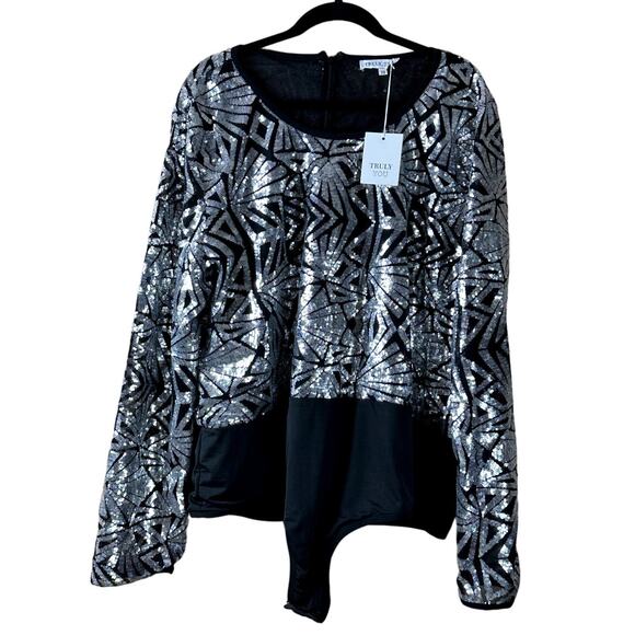 Truly You NWT LongSleeve Sequins Bodysuit NewYearsEve Cocktail Women Size 28 Top - Picture 1 of 10